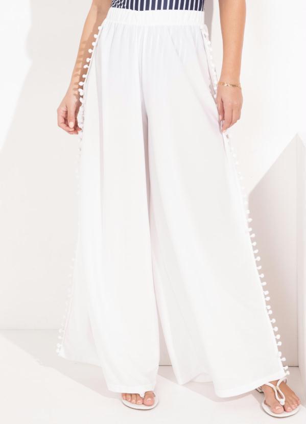 Quintess - Calça Saída de Praia Branca com Pompons 2