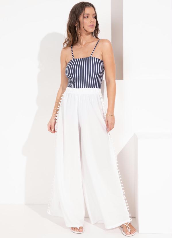 Quintess - Calça Saída de Praia Branca com Pompons 4