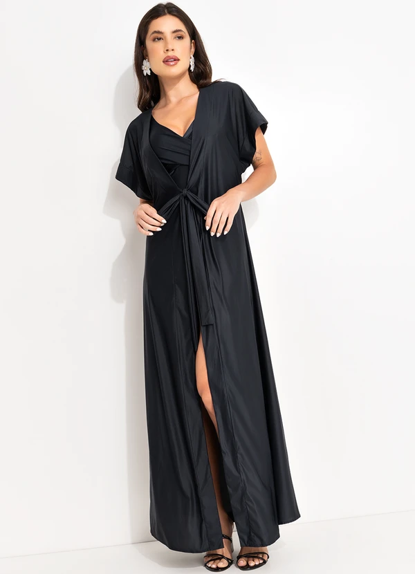 Água de Coco - Capa Longa Liso Classico Preto