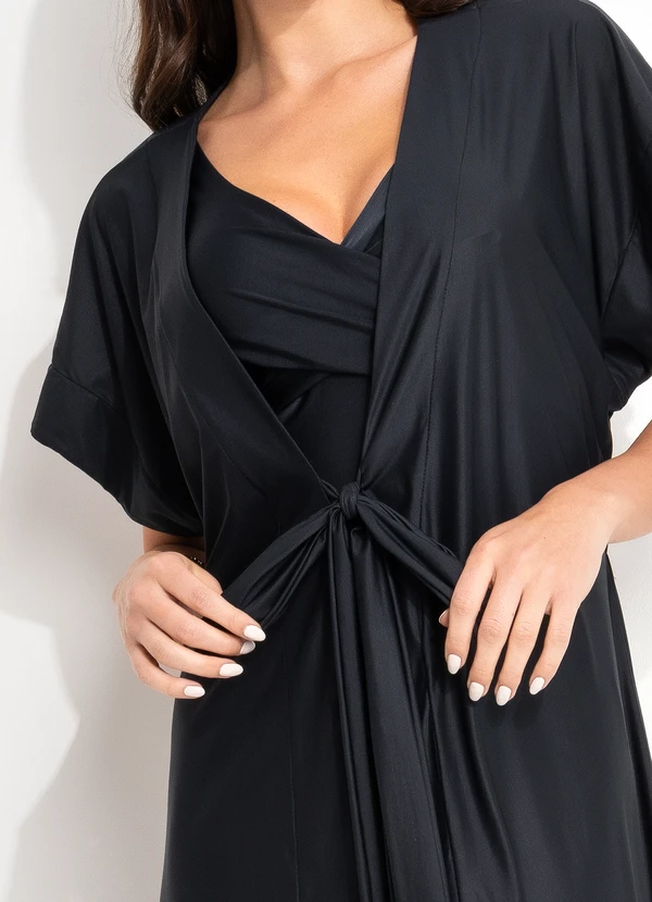 Água de Coco - Capa Longa Liso Classico Preto 3