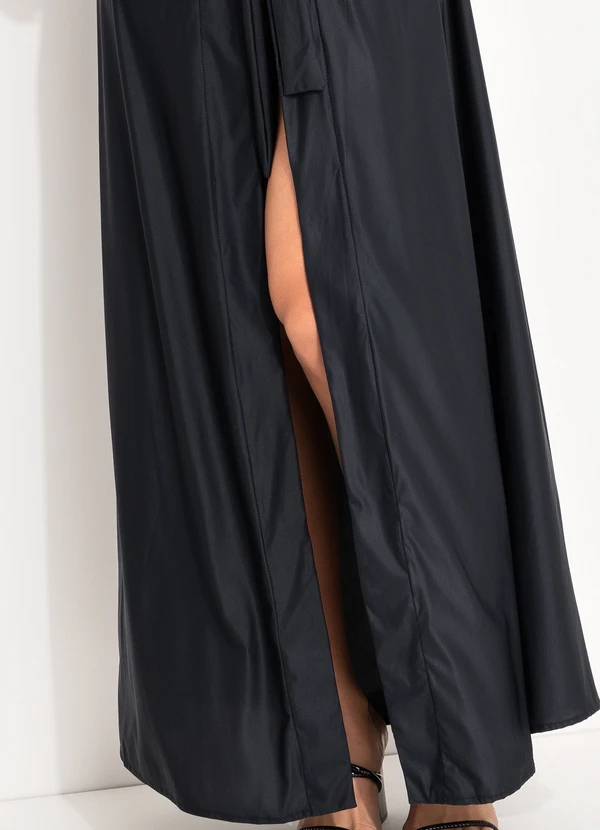 Água de Coco - Capa Longa Liso Classico Preto 6