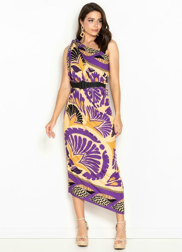 Maria Filó - Pareô de Viscose Estampa Coral Banana Roxo