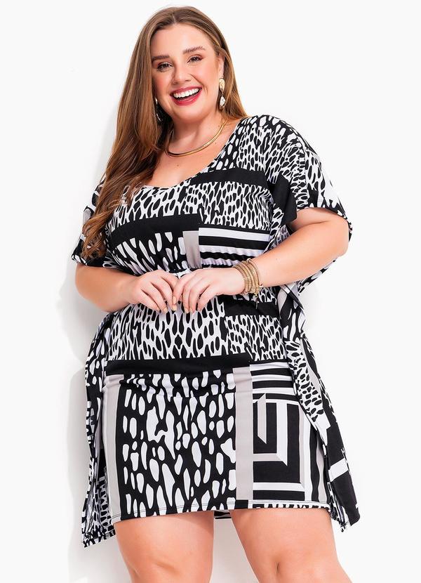 Marguerite - Saída de Praia Abstrato Preto e Branco Kaftan 5