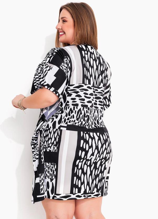 Marguerite - Saída de Praia Abstrato Preto e Branco Kaftan 4