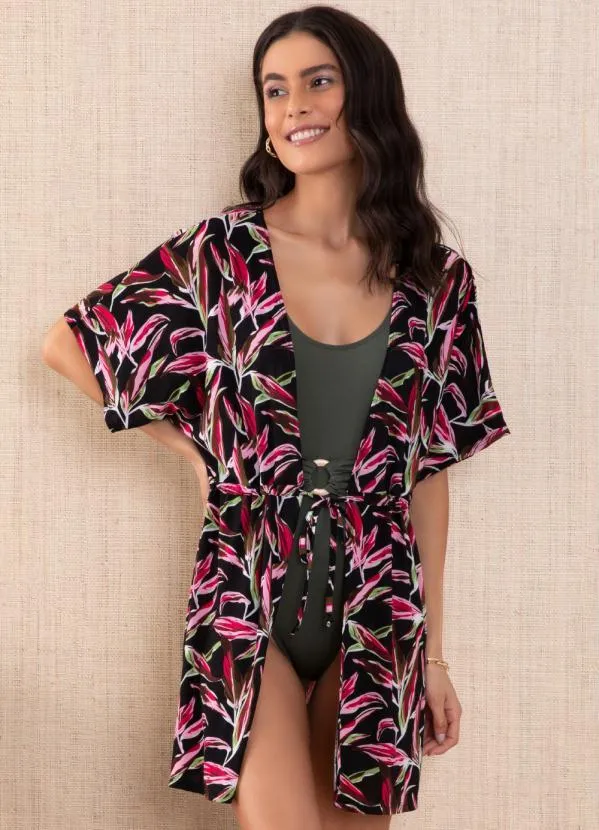 Queima Estoque - Saída de Praia Floral Dark com Amarração 10