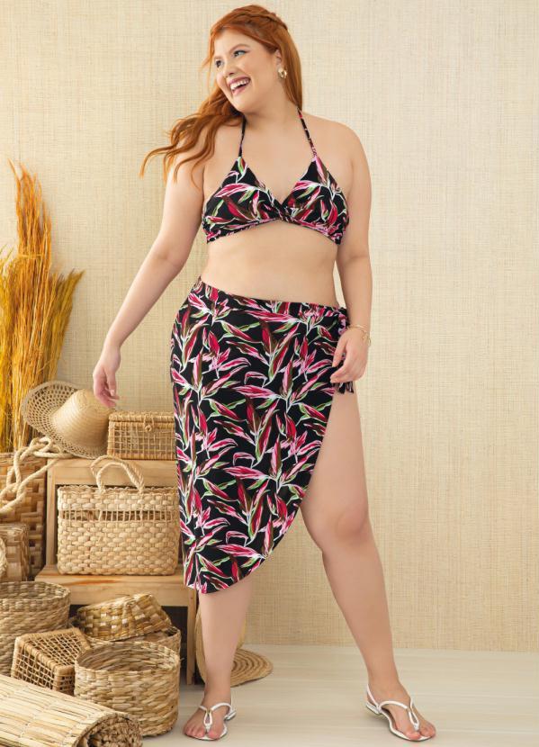 Outlet - Saída de Praia Floral Dark com Amarração 9