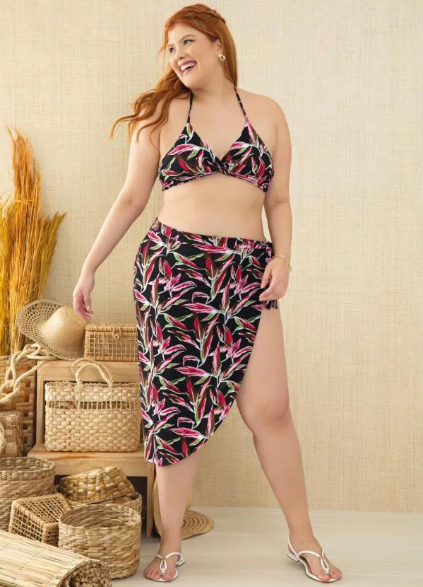 Queima Estoque - Saída de Praia Floral Dark com Amarração 3