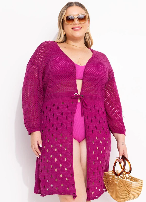 Marguerite - Saída de Praia Fúcsia em Tricô 10