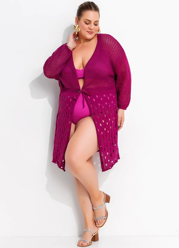 Marguerite - Saída de Praia Fúcsia em Tricô 3