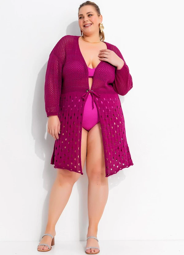 Marguerite - Saída de Praia Fúcsia em Tricô 5