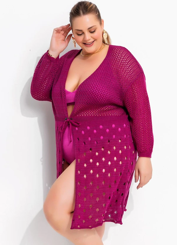 Marguerite - Saída de Praia Fúcsia em Tricô 6