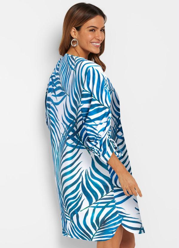 bonprix - Saída de Praia Mangas 7/8 Folhagem Azul 3