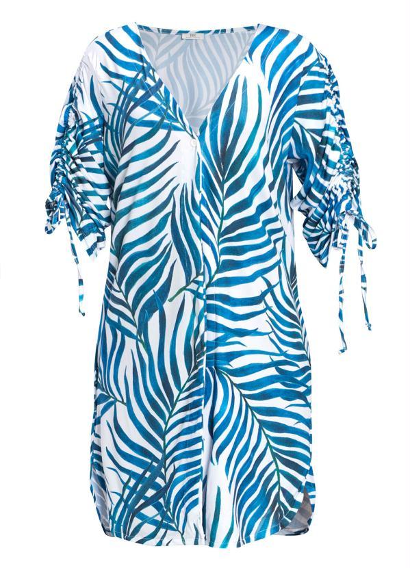 bonprix - Saída de Praia Mangas 7/8 Folhagem Azul 5