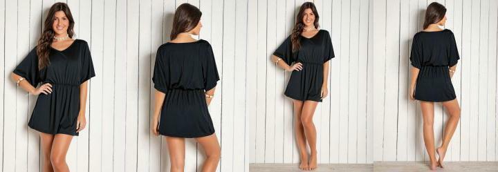 Sada de Praia Preta com Elstico na Cintura