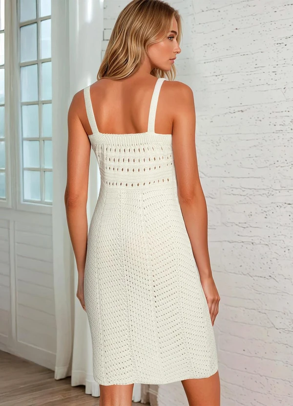 bonprix - Vestido Tricô Decote V Off White
