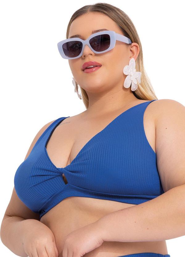 Marguerite - Busto Biquíni Azul em Malha Canelada Texturizada