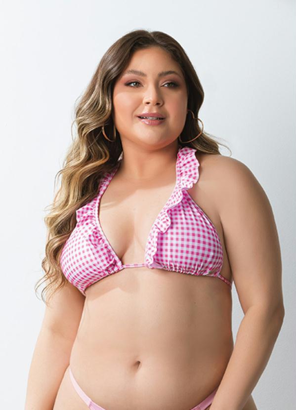 Outlet - Busto Biquíni Xadrez Rosa com Babado 5