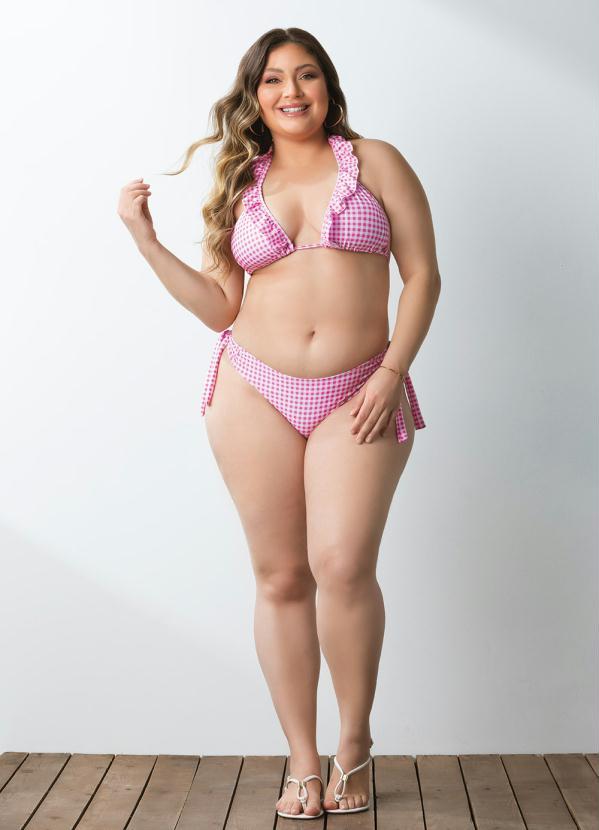 Outlet - Busto Biquíni Xadrez Rosa com Babado 7