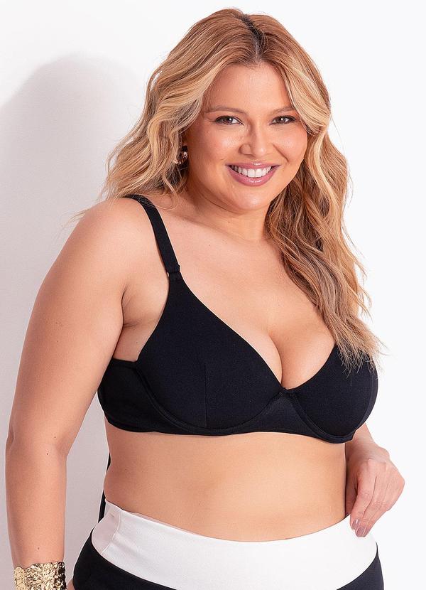 Top Biquini Meia Ta�a com Aro Preto em Malha Crepe