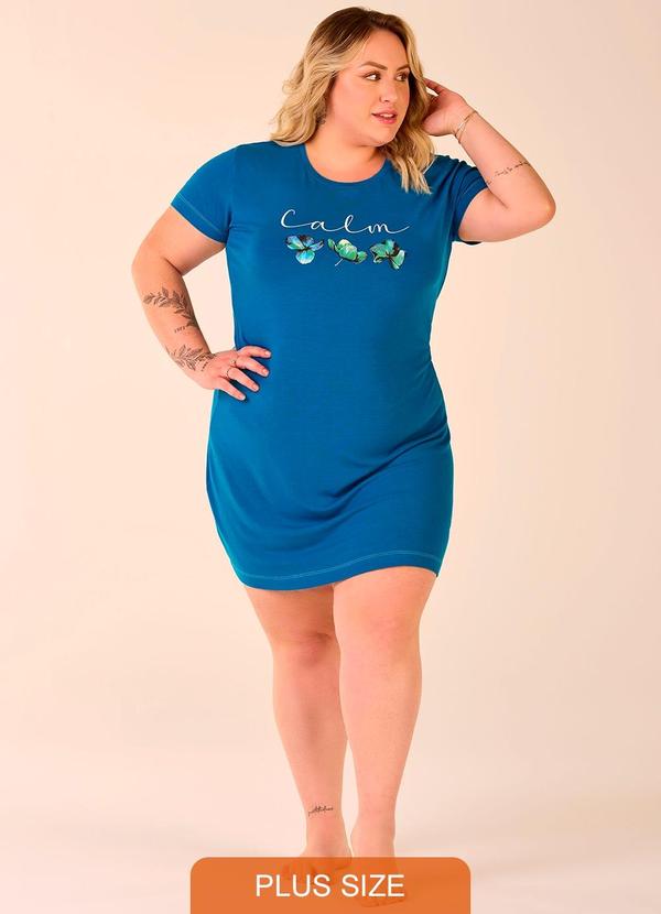 Merengue - Camisetão Plus Size Manga Curta Azul