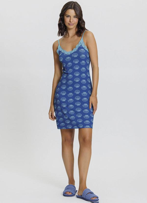 Mensageiro do Sonhos - Camisola de Alça com Estampa de Conchas Azul 3