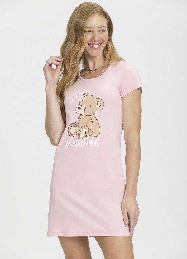 Mensageiro do Sonhos - Camisola Manga Curta com Estampa de Urso Rosa