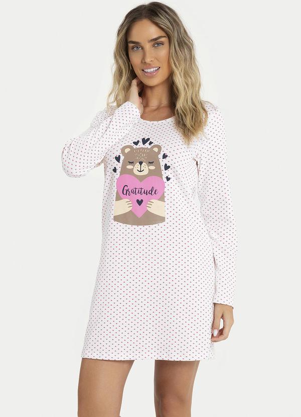 Mensageiro do Sonhos - Camisola Manga Longa Poá com Urso Branco