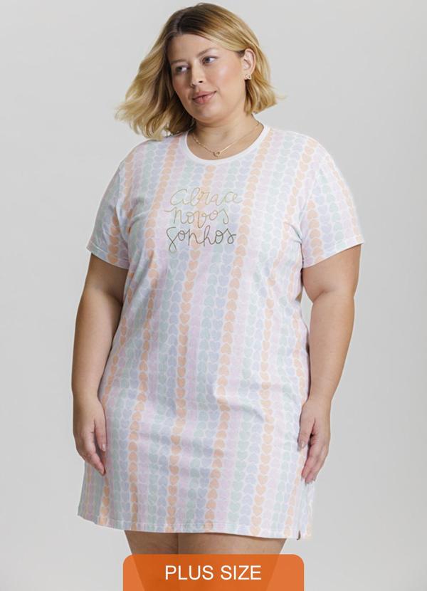 Mensageiro do Sonhos - Camisola Manga Curta com Estampa de Coração Bege