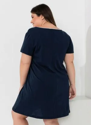 Marguerite - Camisola Plus Size Marinho com Botões Funcionais - MARGUERITE