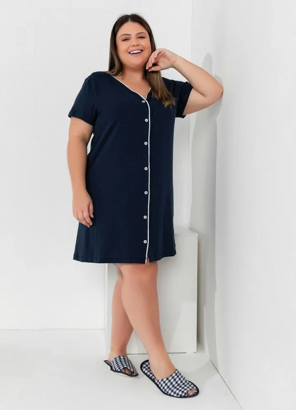 Marguerite - Camisola Plus Size Marinho com Botões Funcionais 2