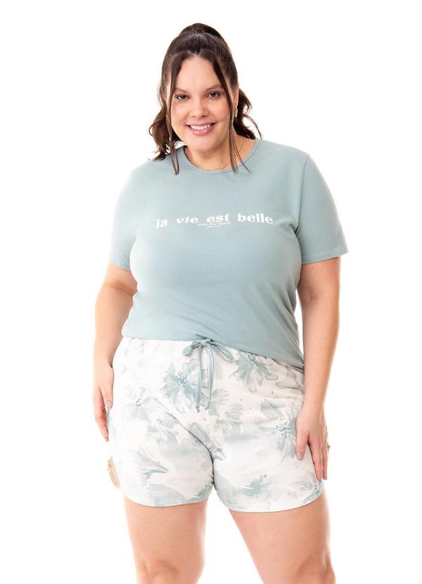 Zee Rucci - Pijama Blusa e Short Plus Folhagens Verde