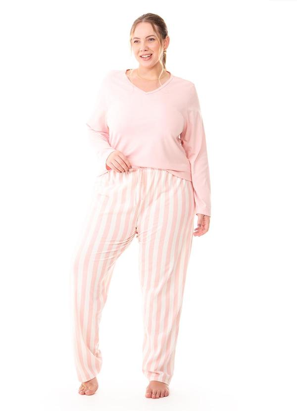 Zee Rucci - Pijama Manga Longa com Decote em V Rosa
