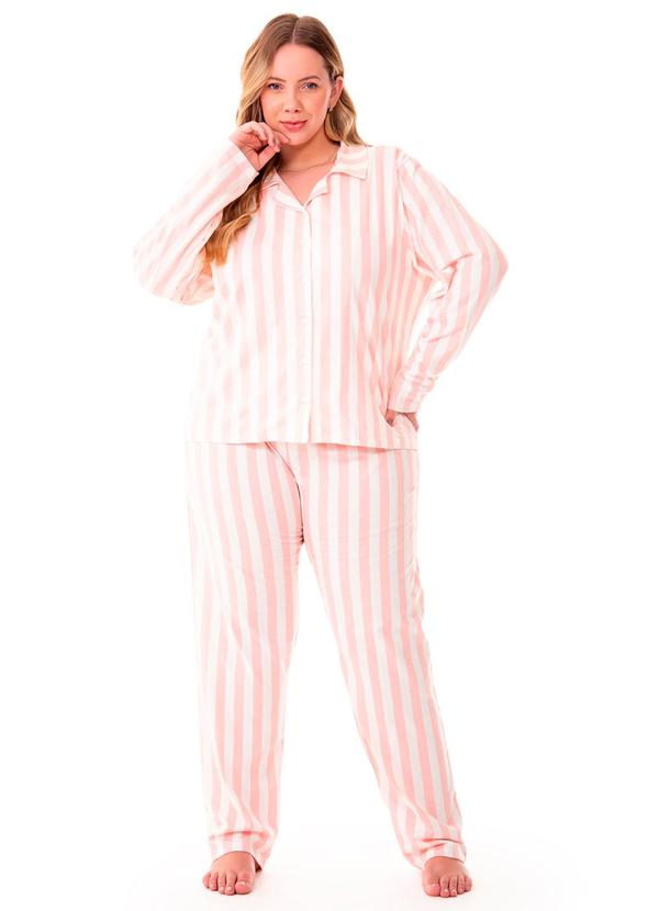 Zee Rucci - Pijama Plus Abertura Frontal com Botões Listrado