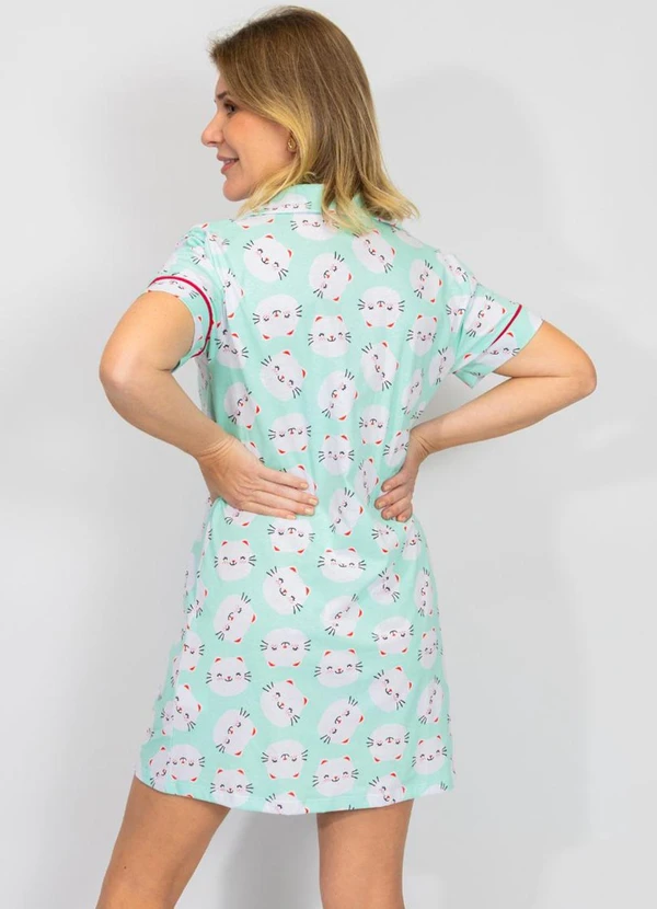 Piante Pijamas - Camisola Algodão Americana Filete Gatinhos Verde 2