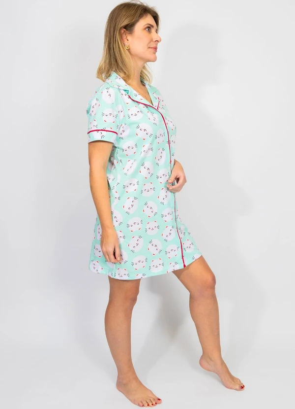 Piante Pijamas - Camisola Algodão Americana Filete Gatinhos Verde 6