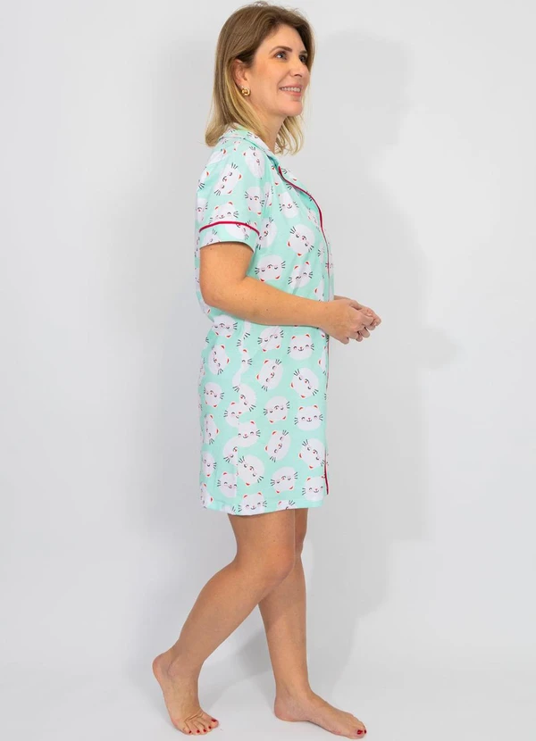 Piante Pijamas - Camisola Algodão Americana Filete Gatinhos Verde 7