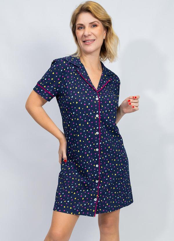 Piante Pijamas - Camisola Algodão Americana Manga Curta Marinho
