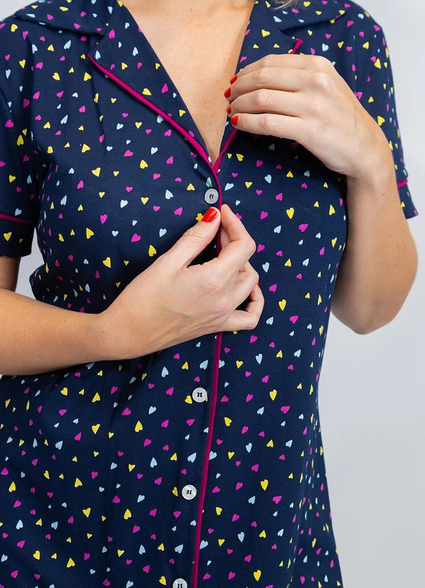 Piante Pijamas - Camisola Algodão Americana Manga Curta Marinho 10