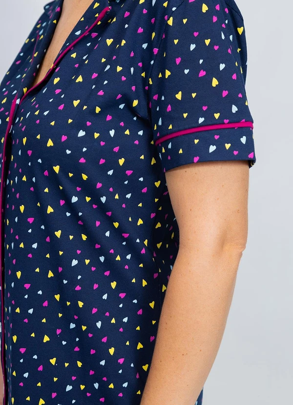 Piante Pijamas - Camisola Algodão Americana Manga Curta Marinho 11