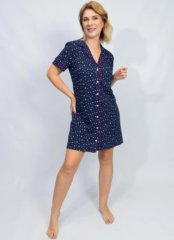 Piante Pijamas - Camisola Algodão Americana Manga Curta Marinho 3