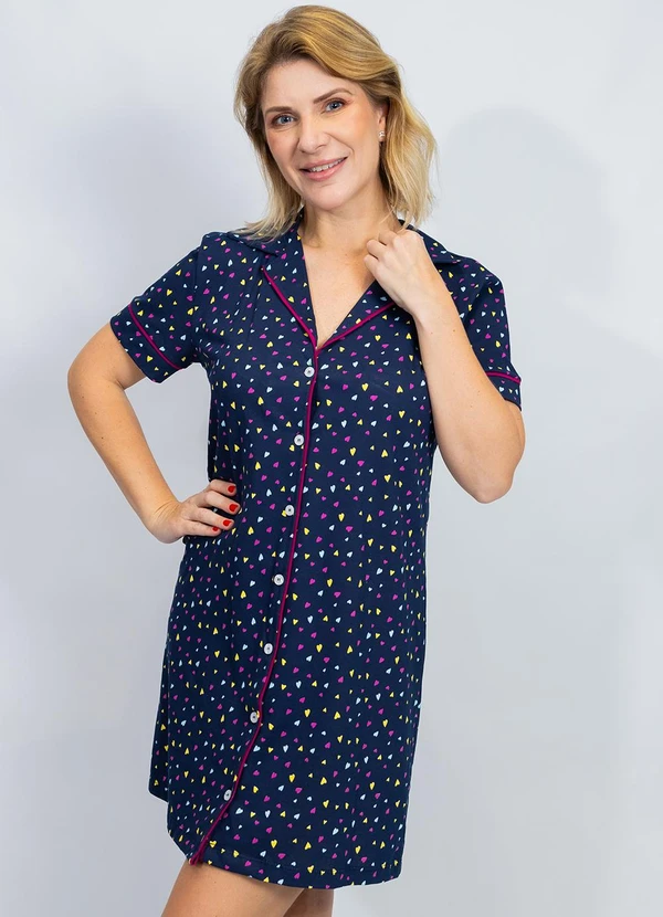 Piante Pijamas - Camisola Algodão Americana Manga Curta Marinho 9