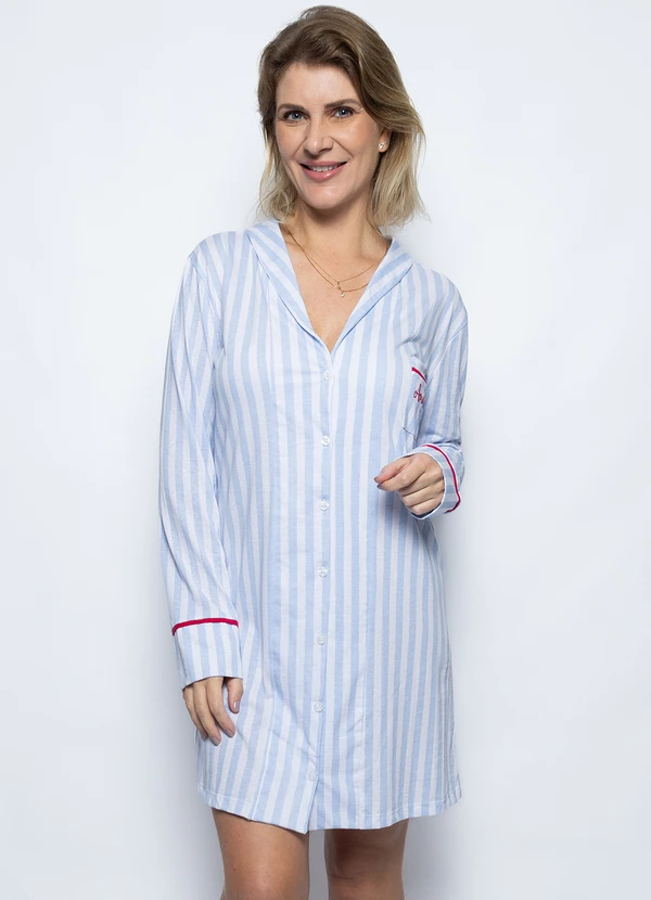 Piante Pijamas - Camisola Algodão Barbara Listrado Azul