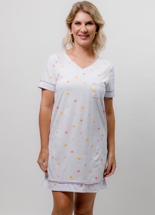 Piante Pijamas - Camisola Algodão Gola Poá Colorido Branco