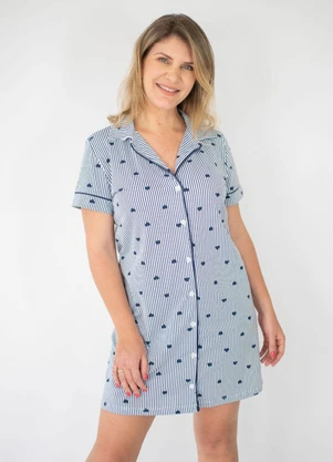 Piante Pijamas - Camisola Americana Listrado Marinho Coração - PIANTE PIJAMAS