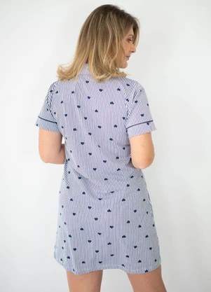 Piante Pijamas - Camisola Americana Listrado Marinho Coração - PIANTE PIJAMAS