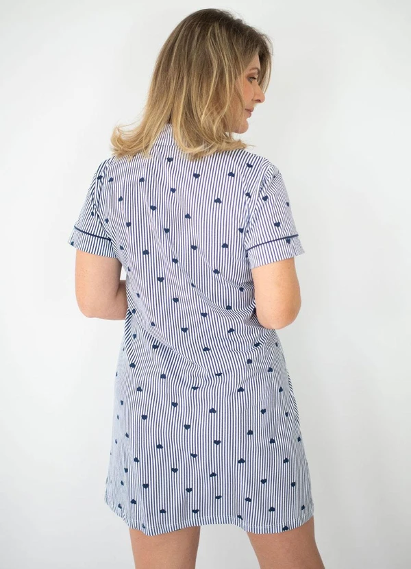 Piante Pijamas - Camisola Americana Listrado Marinho Coração 2
