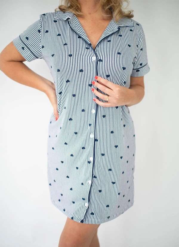 Piante Pijamas - Camisola Americana Listrado Marinho Coração 4