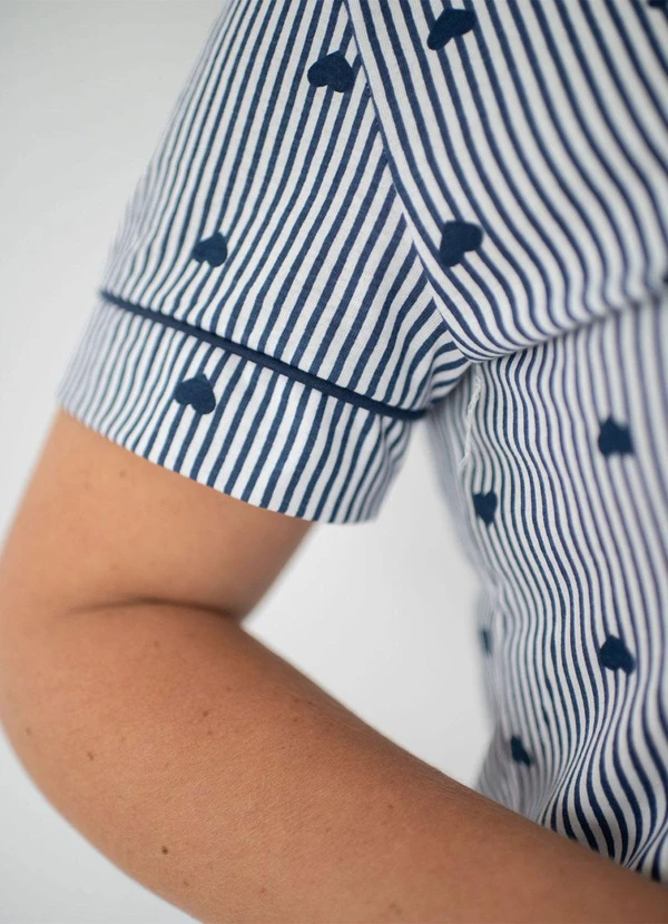 Piante Pijamas - Camisola Americana Listrado Marinho Coração 5