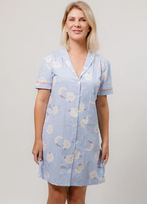 Piante Pijamas - Camisola Americana Manga Curta Algodão Azul - PIANTE PIJAMAS