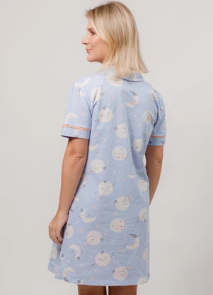 Piante Pijamas - Camisola Americana Manga Curta Algodão Azul - PIANTE PIJAMAS